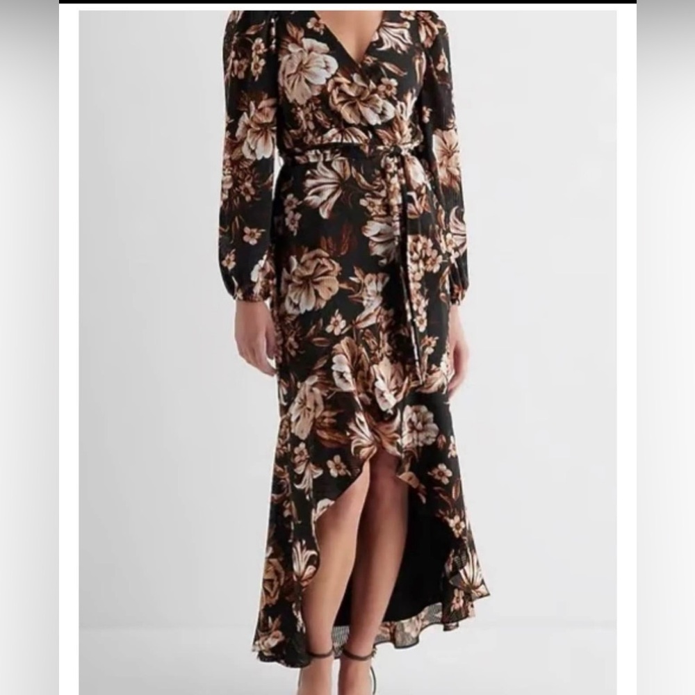 Express Long Flowy Floral Black Casual Wedding Guest Dress